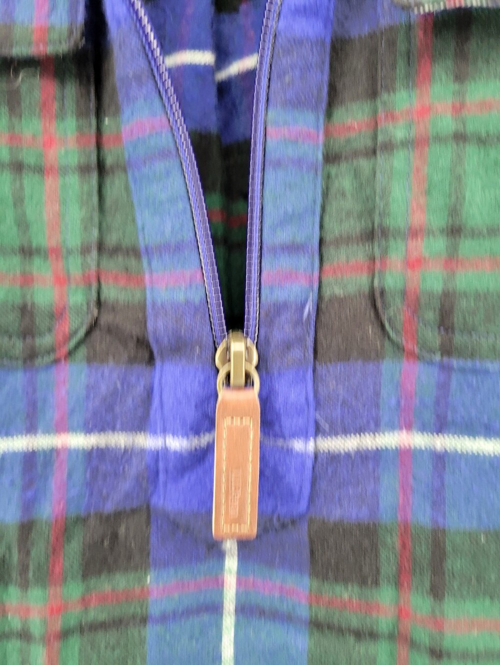 L.L. Bean Women's Scotch Plaid Flannel Shirt, Quarter-Zip Green Blue Size XS - Picture 3 of 6